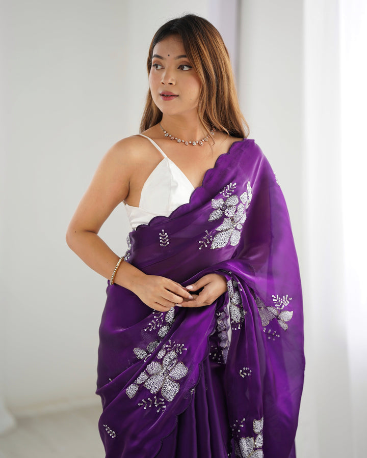 Elegant Jimmy-Choo Fabric Saree | Designer Sequence Embroidery for Weddings