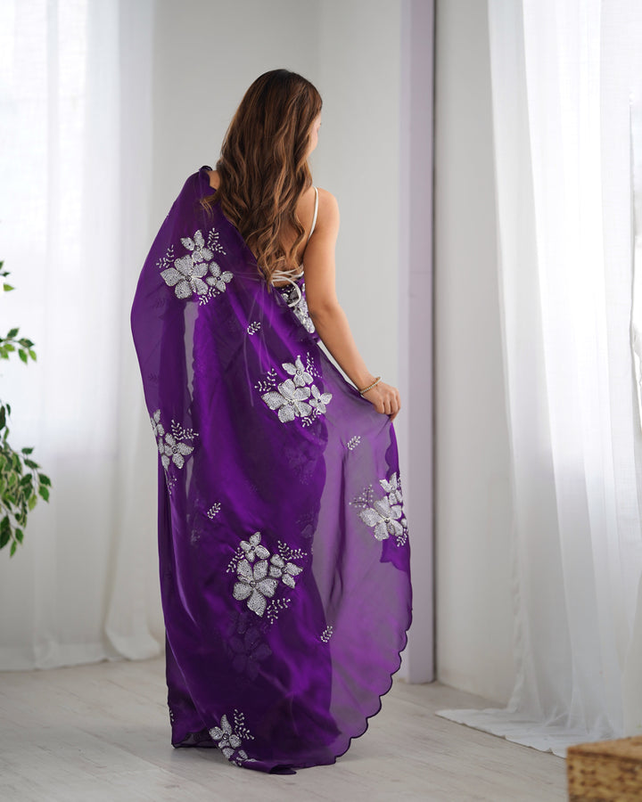 Elegant Jimmy-Choo Fabric Saree | Designer Sequence Embroidery for Weddings