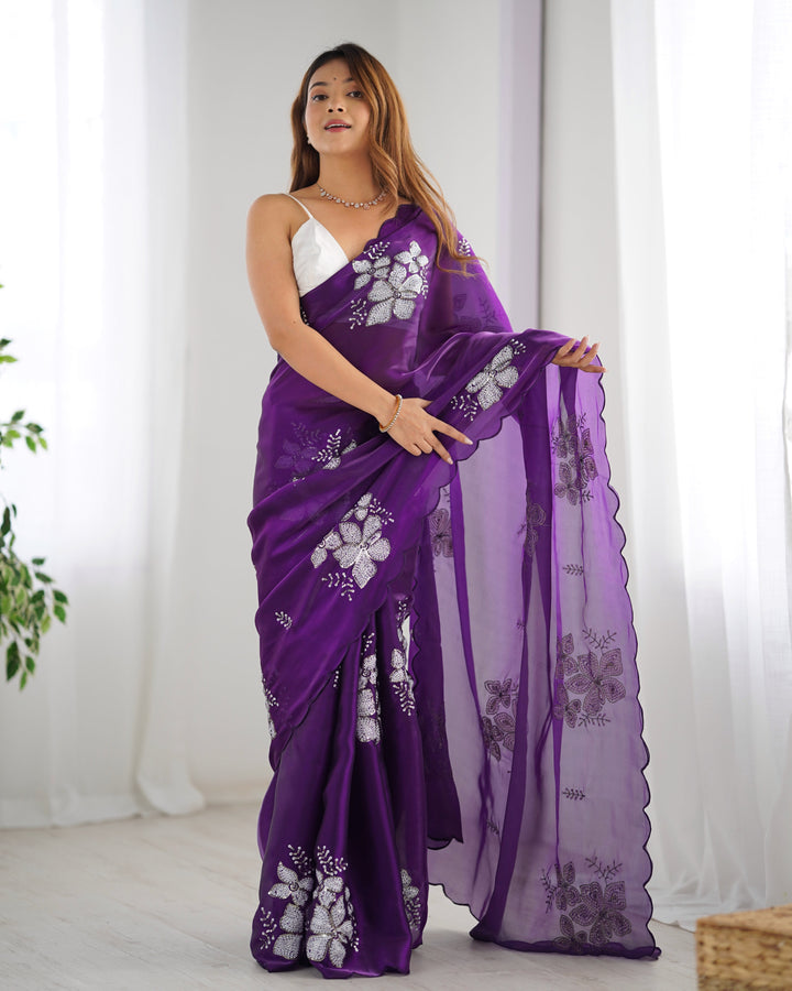 Elegant Jimmy-Choo Fabric Saree | Designer Sequence Embroidery for Weddings