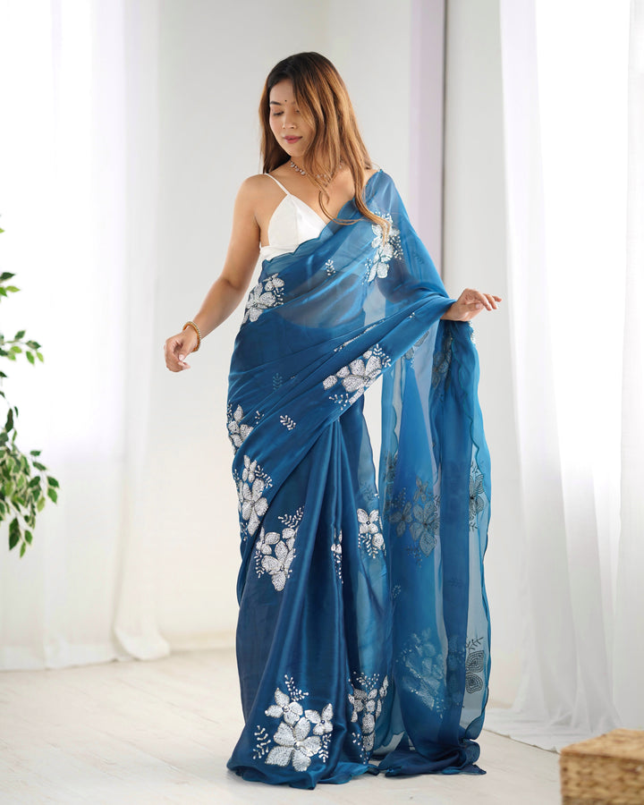 Elegant Jimmy-Choo Fabric Saree | Designer Sequence Embroidery for Weddings