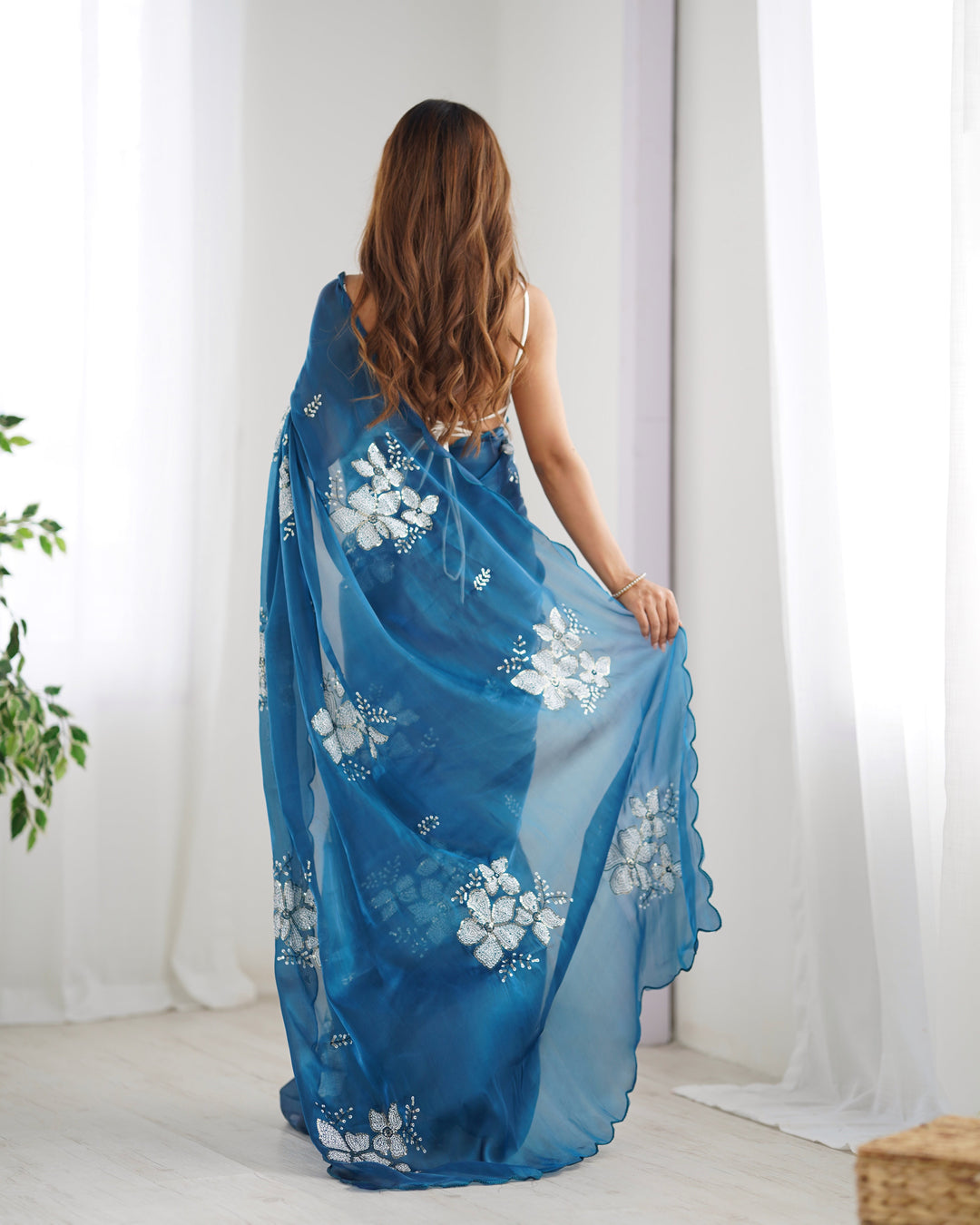 Elegant Jimmy-Choo Fabric Saree | Designer Sequence Embroidery for Weddings