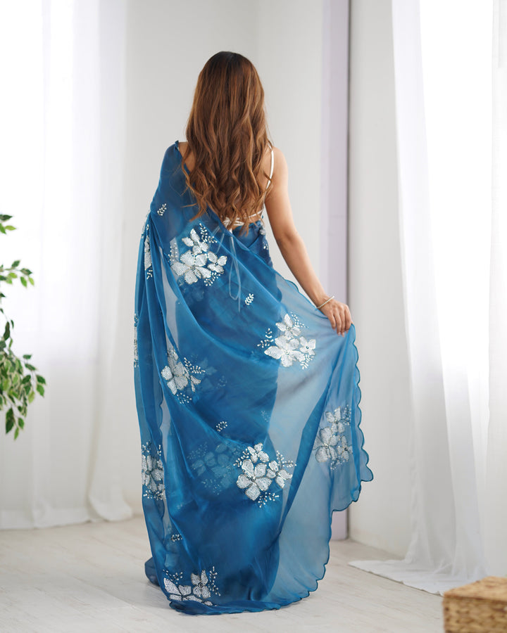 Elegant Jimmy-Choo Fabric Saree | Designer Sequence Embroidery for Weddings