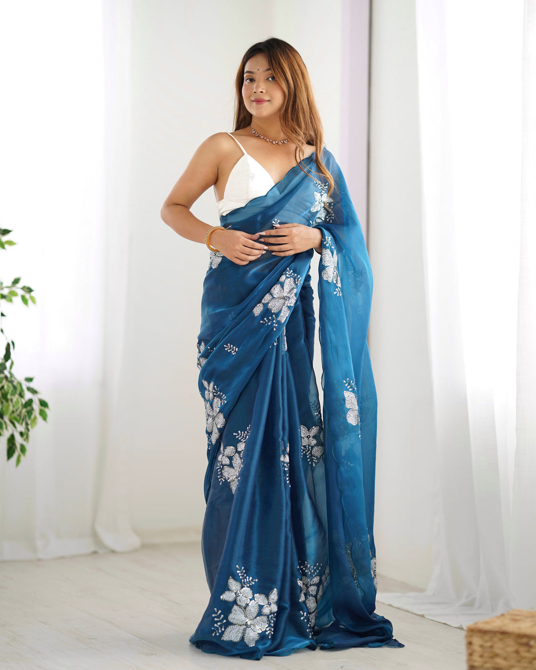 Elegant Jimmy-Choo Fabric Saree | Designer Sequence Embroidery for Weddings