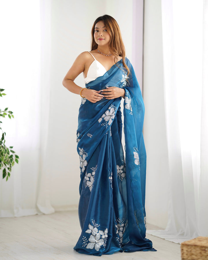 Elegant Jimmy-Choo Fabric Saree | Designer Sequence Embroidery for Weddings