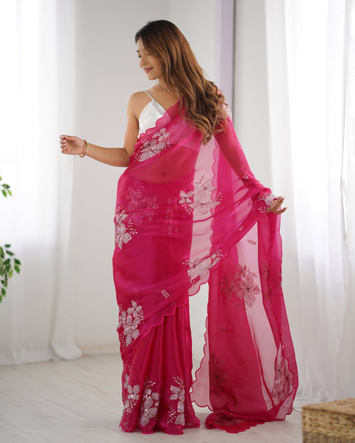 Elegant Jimmy-Choo Fabric Saree | Designer Sequence Embroidery for Weddings