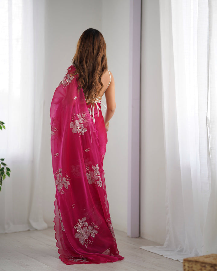 Elegant Jimmy-Choo Fabric Saree | Designer Sequence Embroidery for Weddings