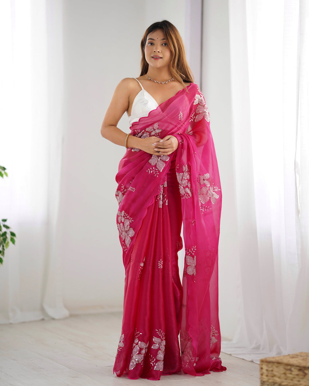 Elegant Jimmy-Choo Fabric Saree | Designer Sequence Embroidery for Weddings