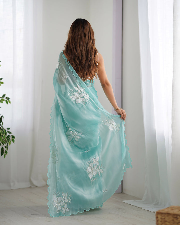 Elegant Jimmy-Choo Fabric Saree | Designer Sequence Embroidery for Weddings