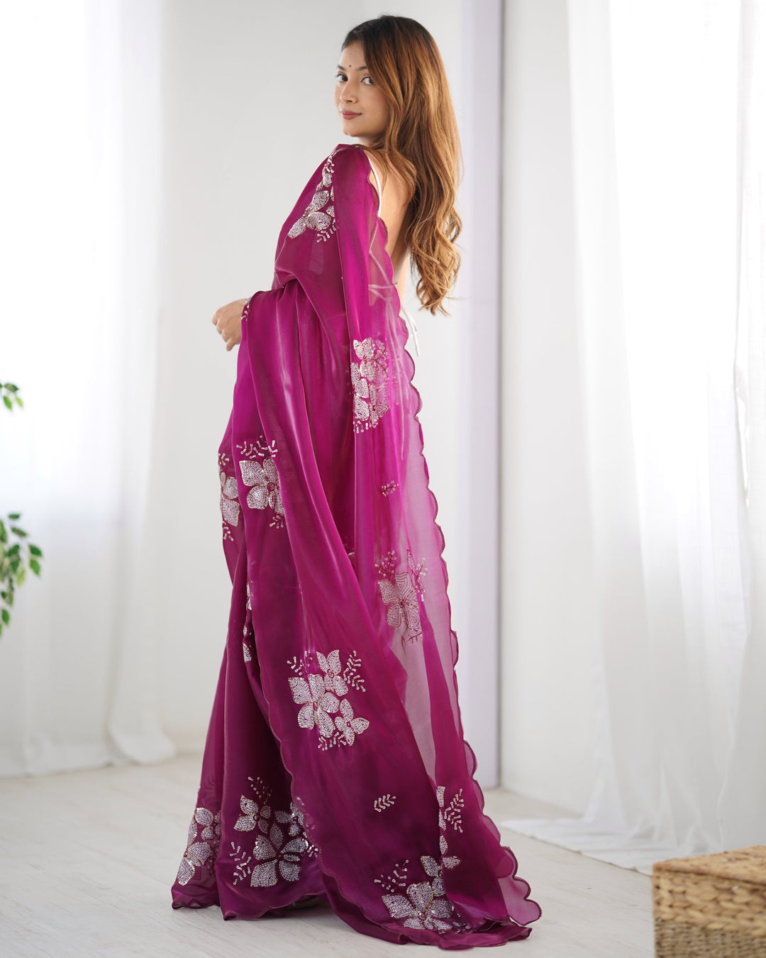 Elegant Jimmy-Choo Fabric Saree | Designer Sequence Embroidery for Weddings