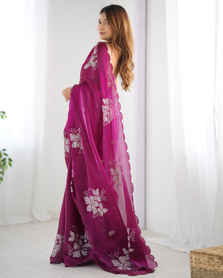 Elegant Jimmy-Choo Fabric Saree | Designer Sequence Embroidery for Weddings