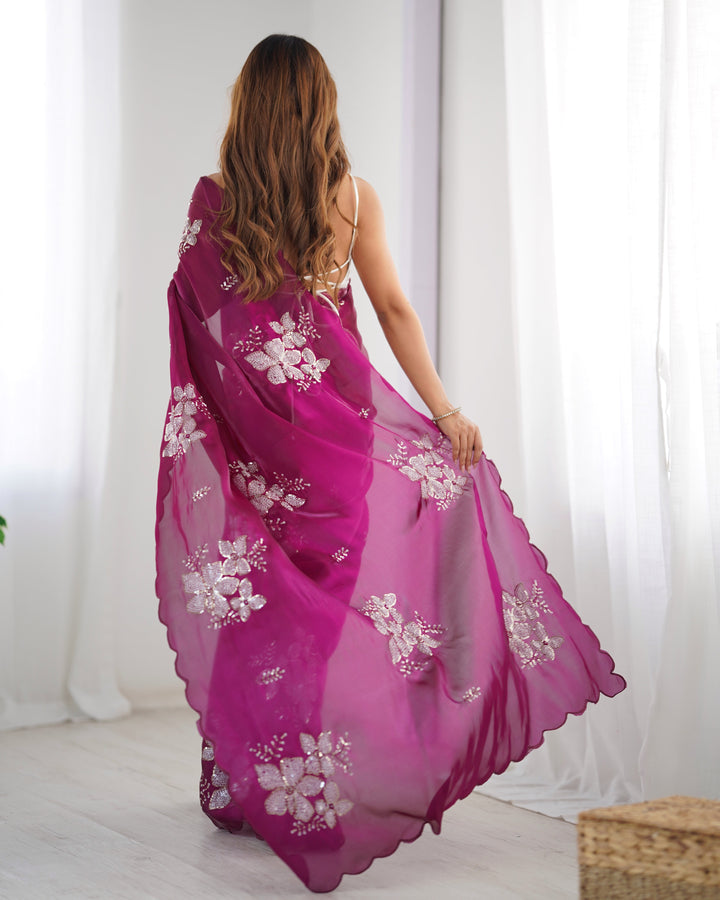Elegant Jimmy-Choo Fabric Saree | Designer Sequence Embroidery for Weddings