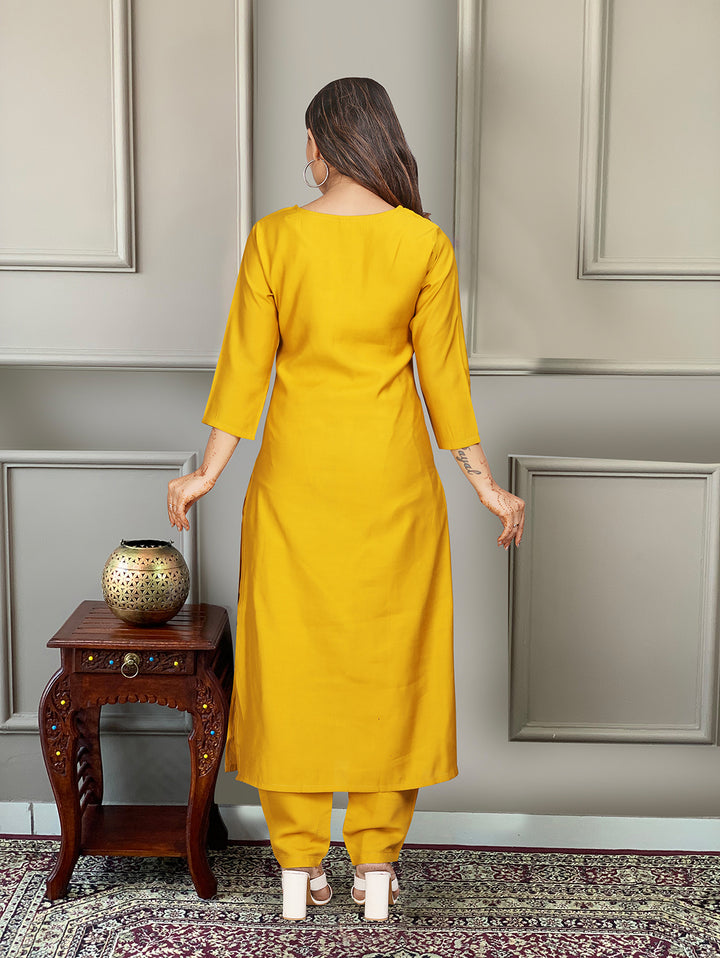 Mustard Salwar Kameez | Elegant Embroidered Suit with Silk Dupatta