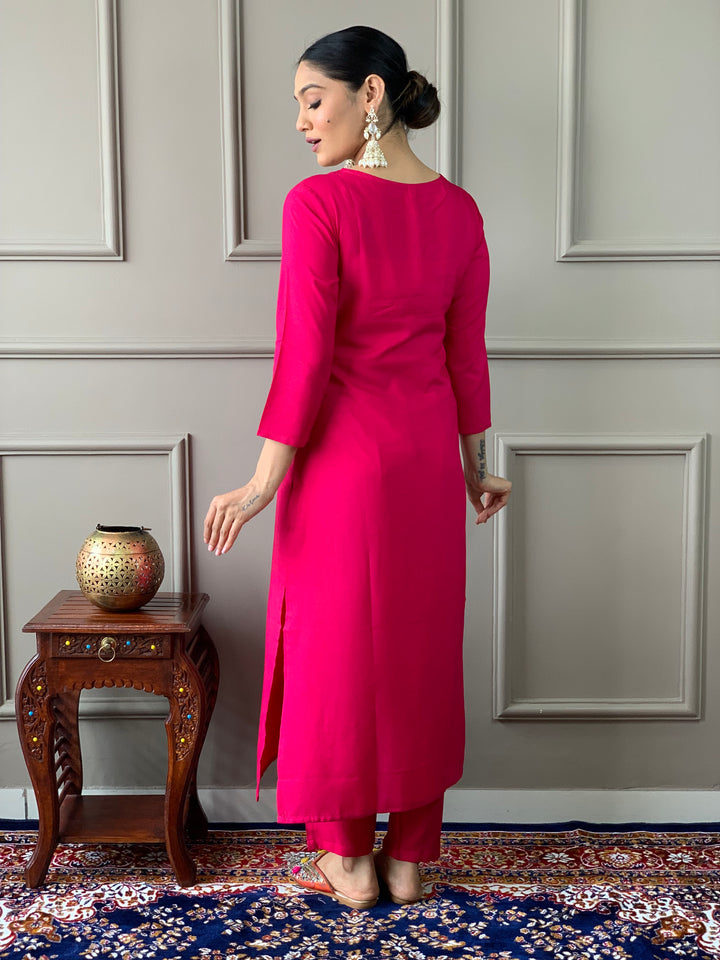 Stylish Dark Pink Suit | Embroidered & Printed Salwar Kameez with Silk Dupatta