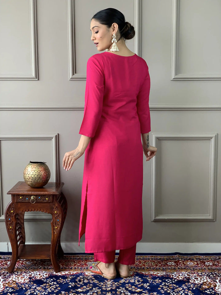 Stylish Dark Pink Suit | Embroidered & Printed Salwar Kameez with Silk Dupatta