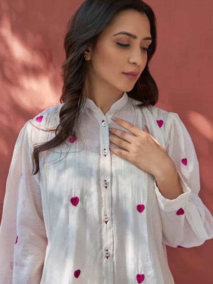 Elegant White Cambric Cotton Suit | Designer Embroidery for a Classic Look