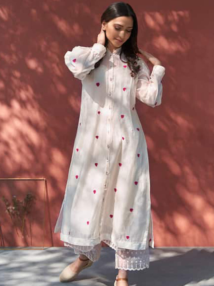 Elegant White Cambric Cotton Suit | Designer Embroidery for a Classic Look