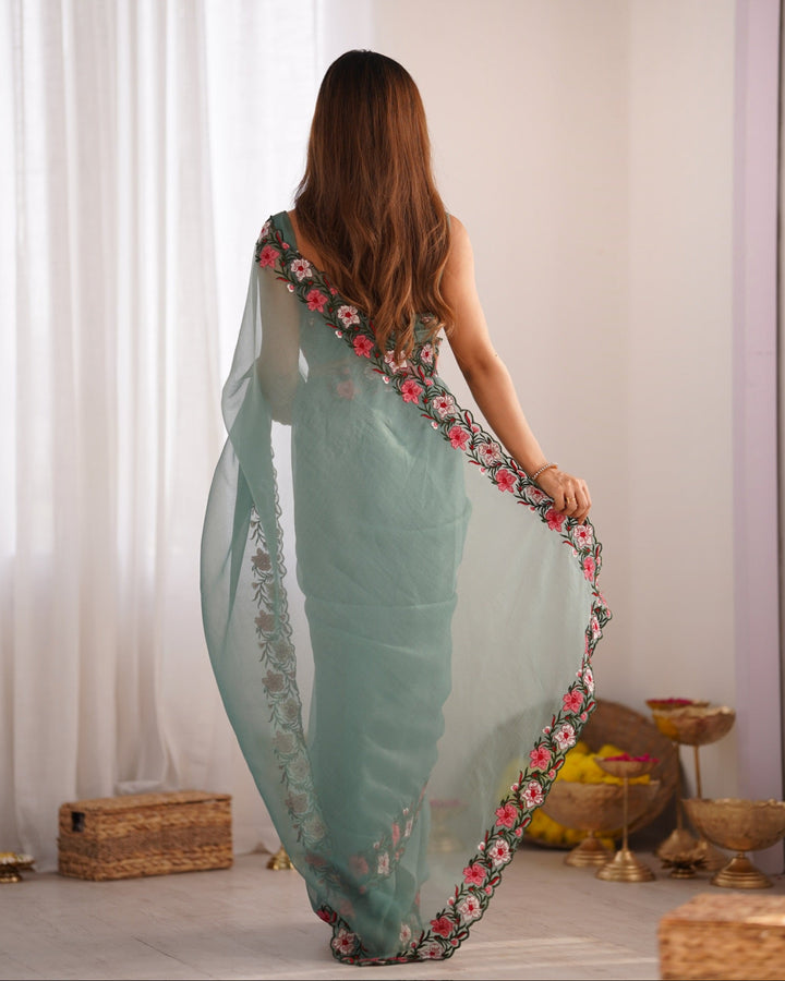 Gold-Crush Saree with Multi-Thread Embroidery | Perfect for Weddings & Events