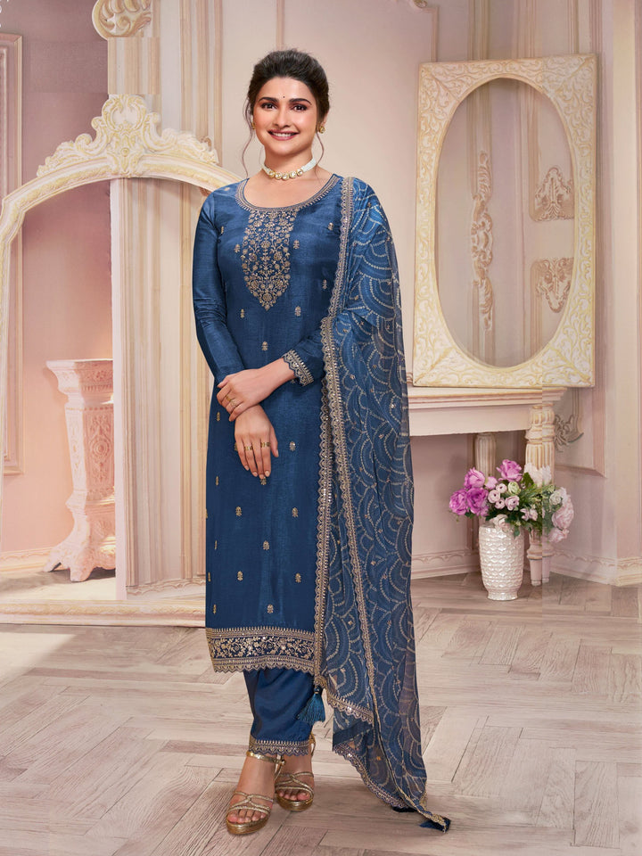 Elegant Georgette Suit | Designer Embroidered Ethnic Set with Chiffon Dupatta