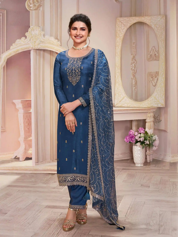 Elegant Georgette Suit | Designer Embroidered Ethnic Set with Chiffon Dupatta