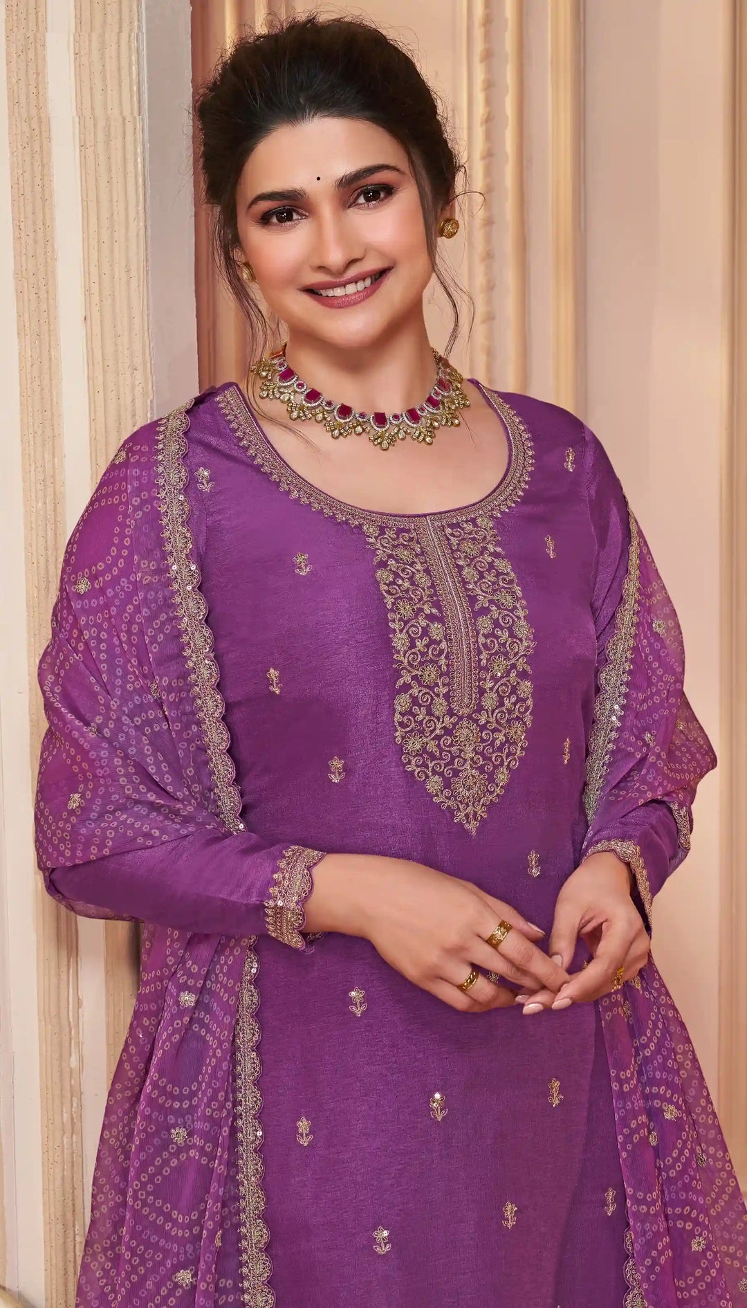 Elegant Georgette Suit | Designer Embroidered Ethnic Set with Chiffon Dupatta
