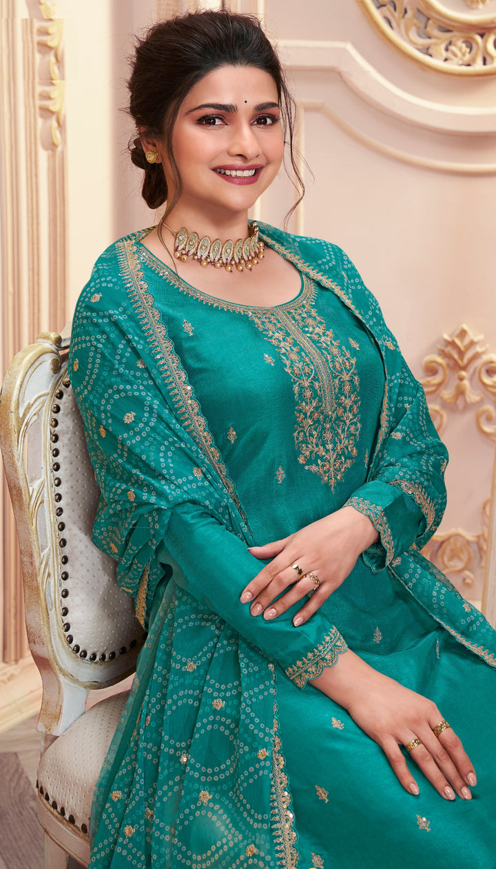 Elegant Georgette Suit | Designer Embroidered Ethnic Set with Chiffon Dupatta