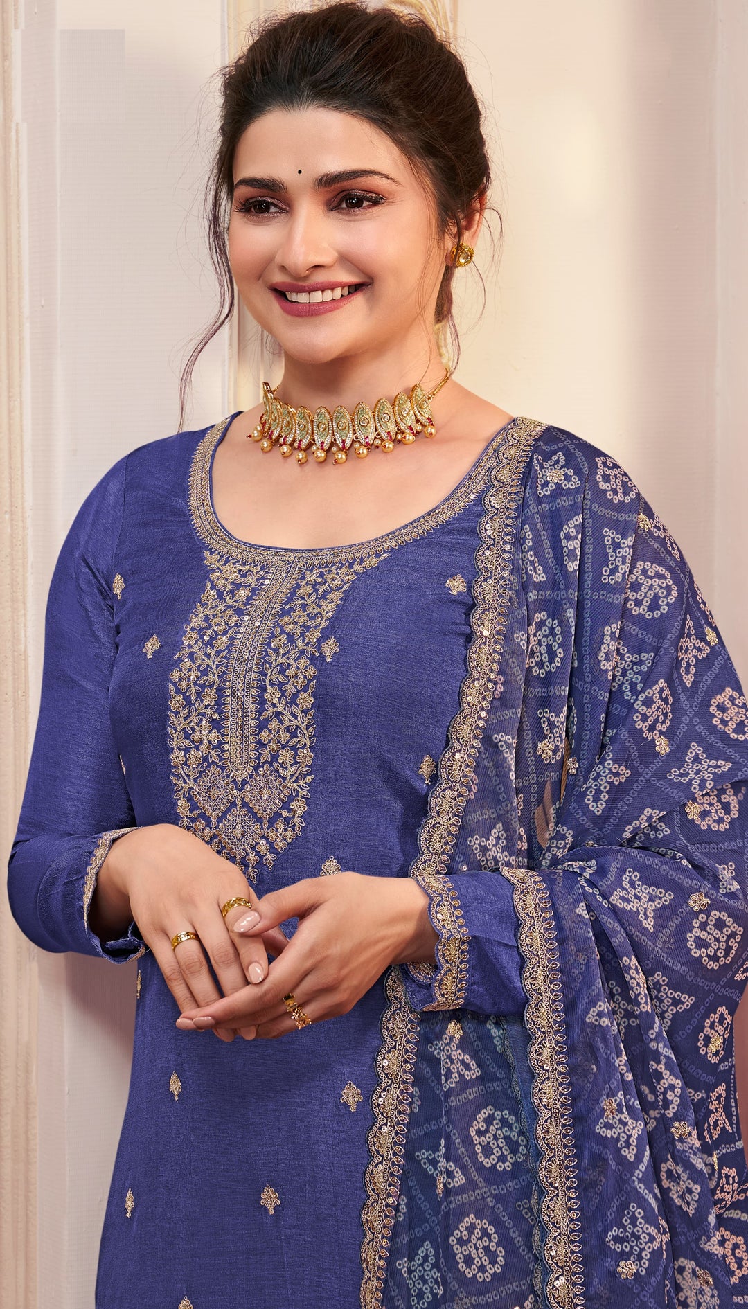 Elegant Georgette Suit | Designer Embroidered Ethnic Set with Chiffon Dupatta