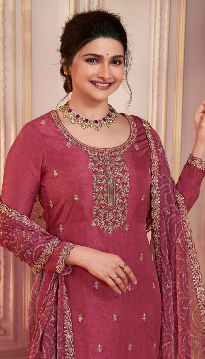 Elegant Georgette Suit | Designer Embroidered Ethnic Set with Chiffon Dupatta