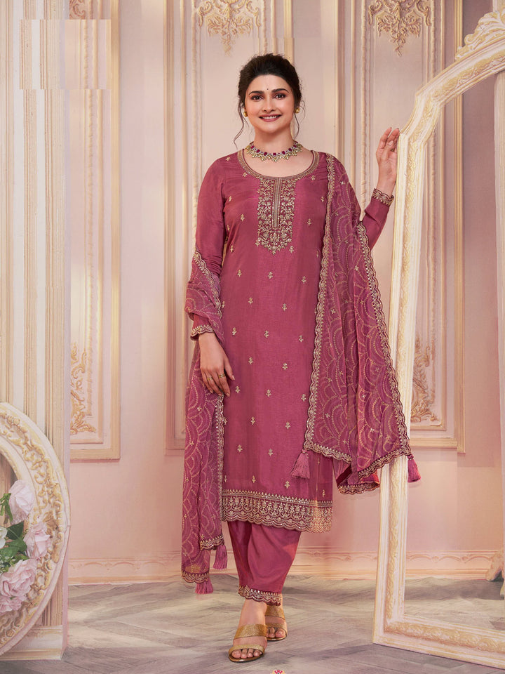 Elegant Georgette Suit | Designer Embroidered Ethnic Set with Chiffon Dupatta