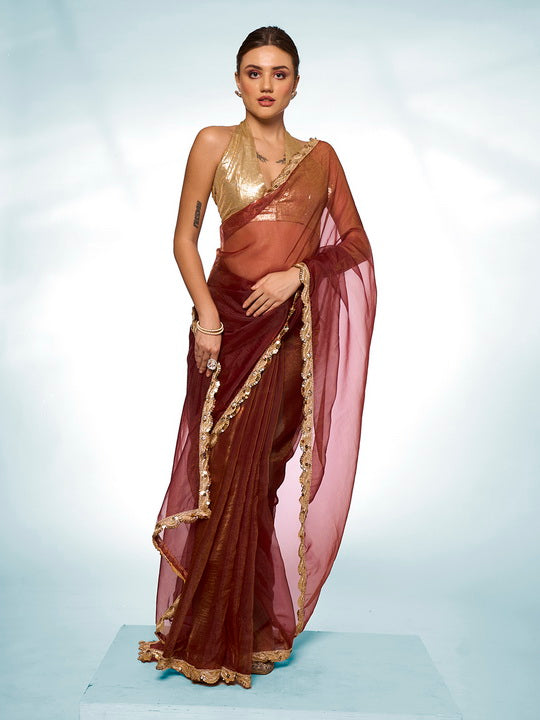 Elegant Solid Tissue Saree | Art-Silk Blouse Perfect for Weddings & Festive Event