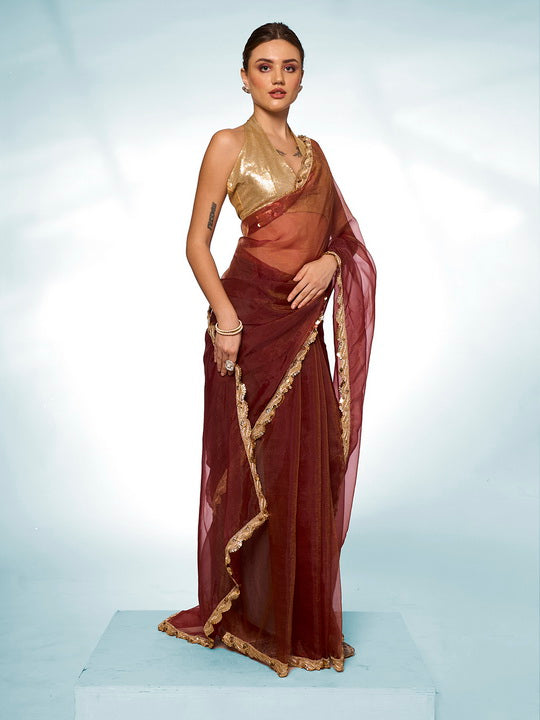 Elegant Solid Tissue Saree | Art-Silk Blouse Perfect for Weddings & Festive Event