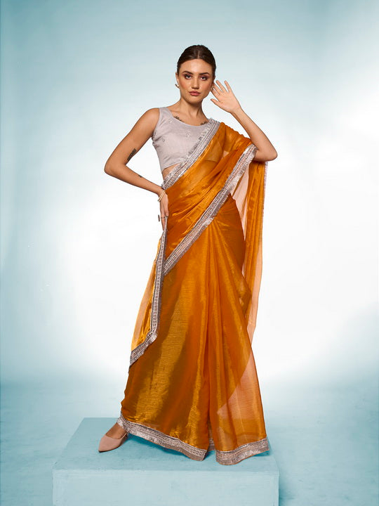Designer Burberry Saree | Art-Silk Blouse Perfect for Weddings & Events