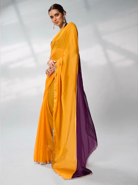 Solid Designer Georgette Saree | Art-Silk Blouse for Weddings & Special Events