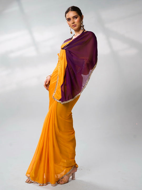 Solid Designer Georgette Saree | Art-Silk Blouse for Weddings & Special Events