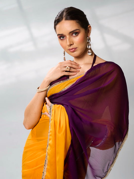 Solid Designer Georgette Saree | Art-Silk Blouse for Weddings & Special Events