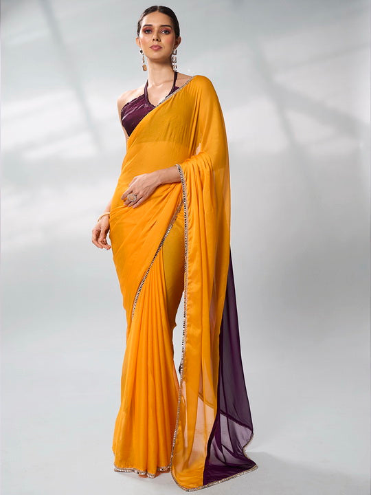 Solid Designer Georgette Saree | Art-Silk Blouse for Weddings & Special Events