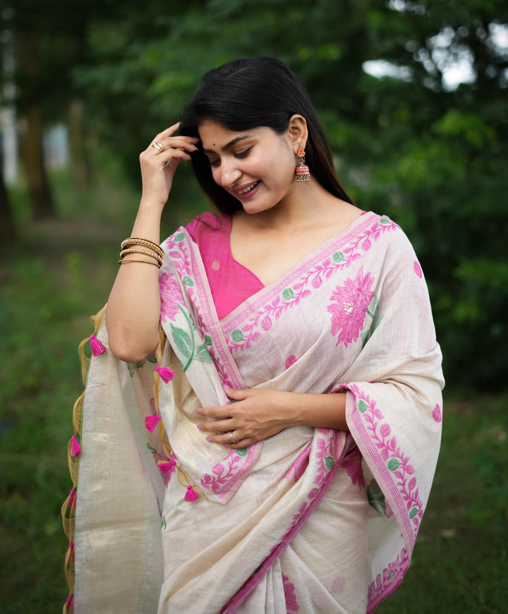 Muga-Cotton Jamdani Weaving Saree | Elegant for Weddings & Special Events