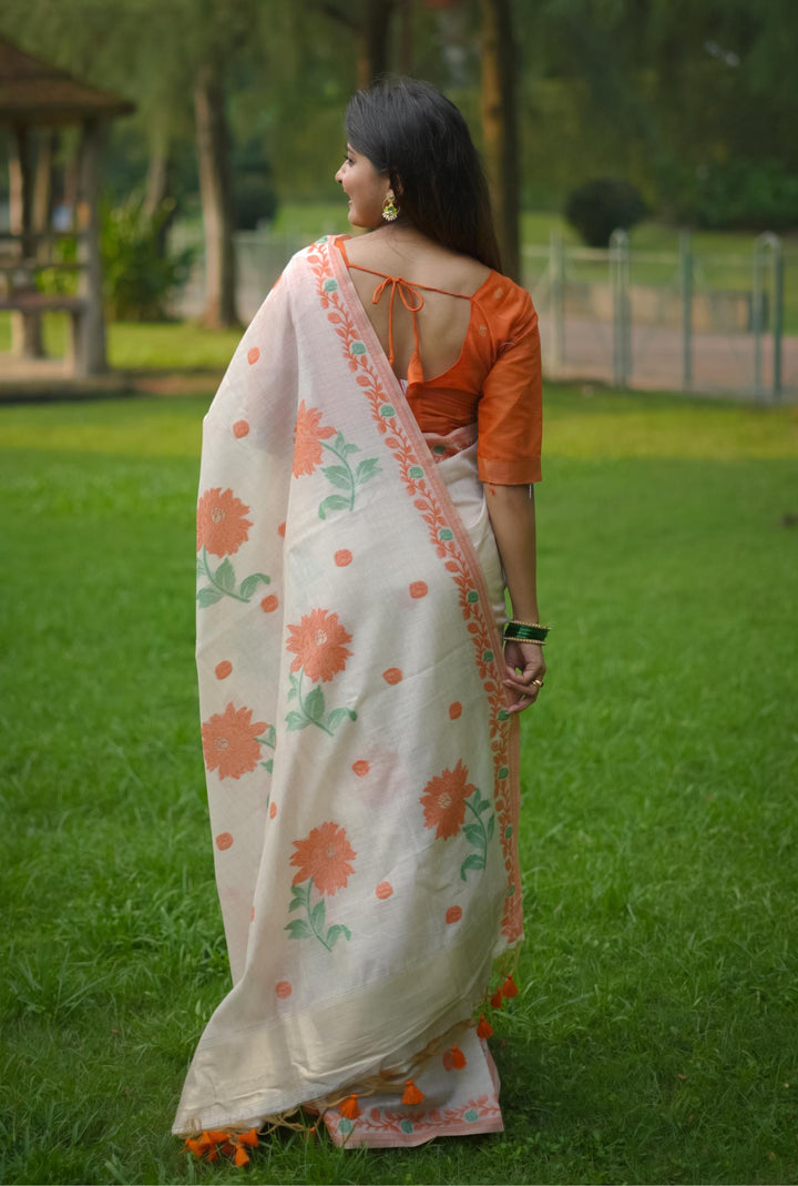 Muga-Cotton Jamdani Weaving Saree | Elegant for Weddings & Special Events