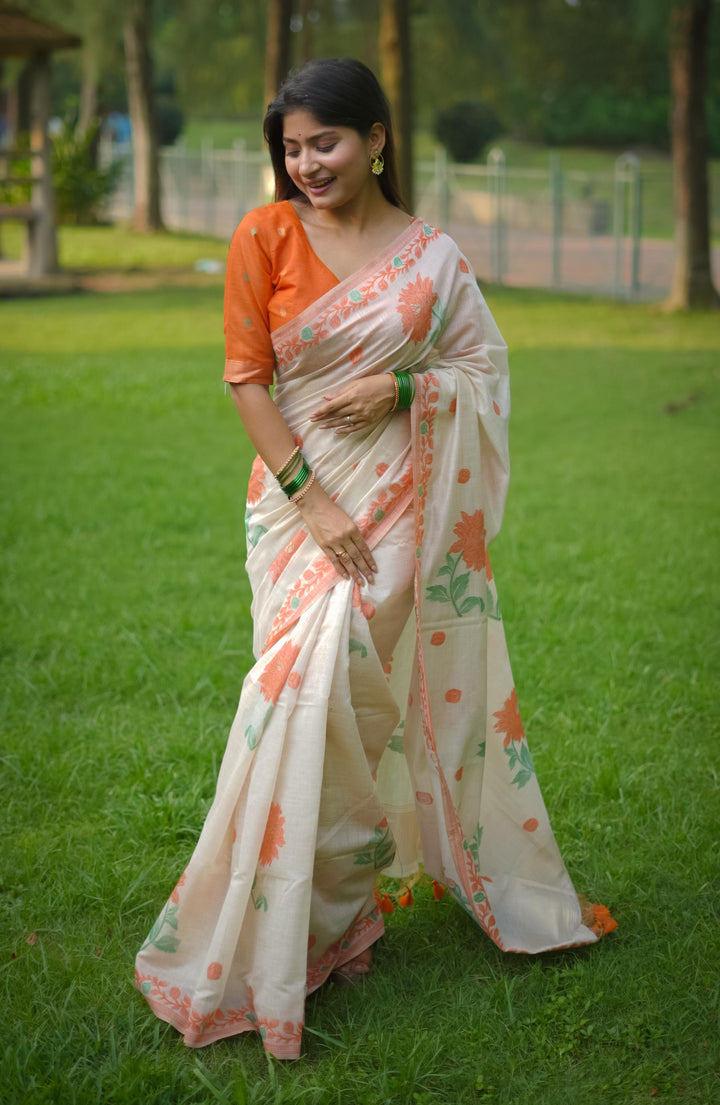 Muga-Cotton Jamdani Weaving Saree | Elegant for Weddings & Special Events