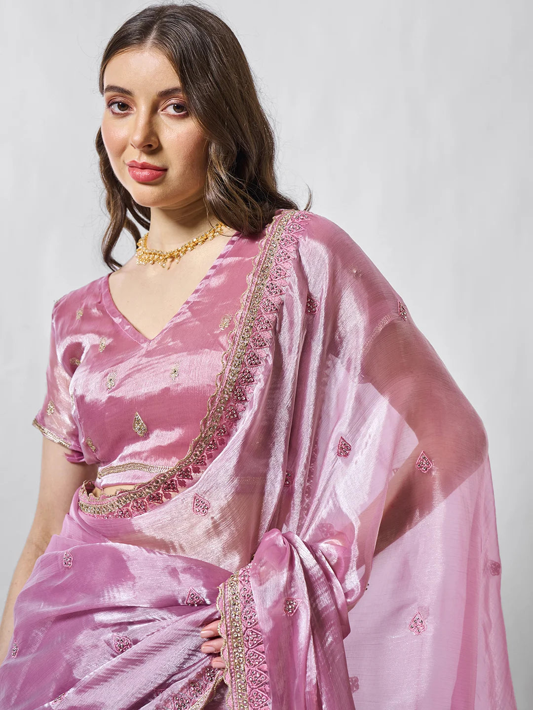 Designer Embroidered Burburry Saree | Art-Silk Blouse for Special Events
