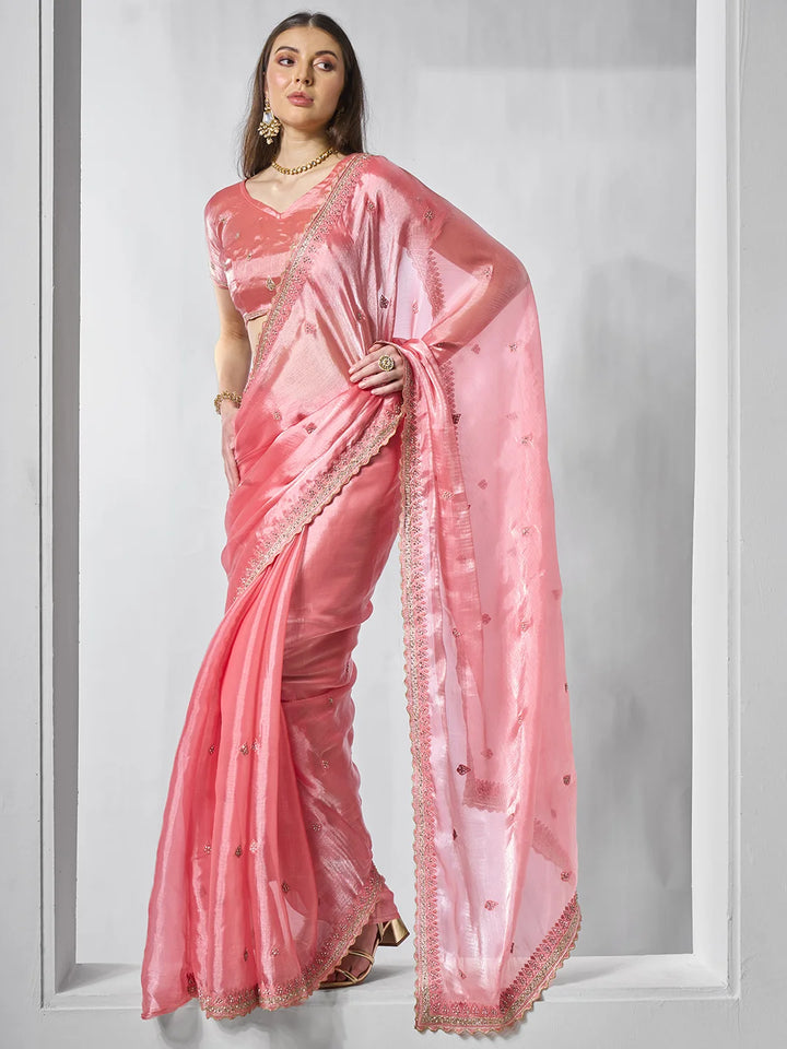 Designer Embroidered Burburry Saree | Art-Silk Blouse for Special Events