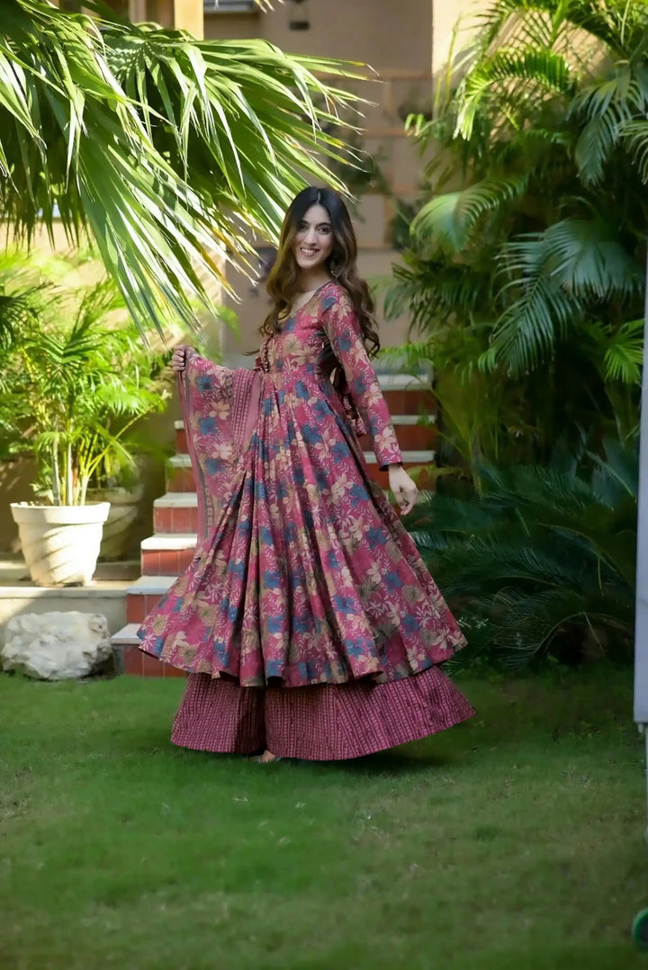 Partywear Muslin Suit | Digitally Printed Ethnic Set with Matching Dupatta