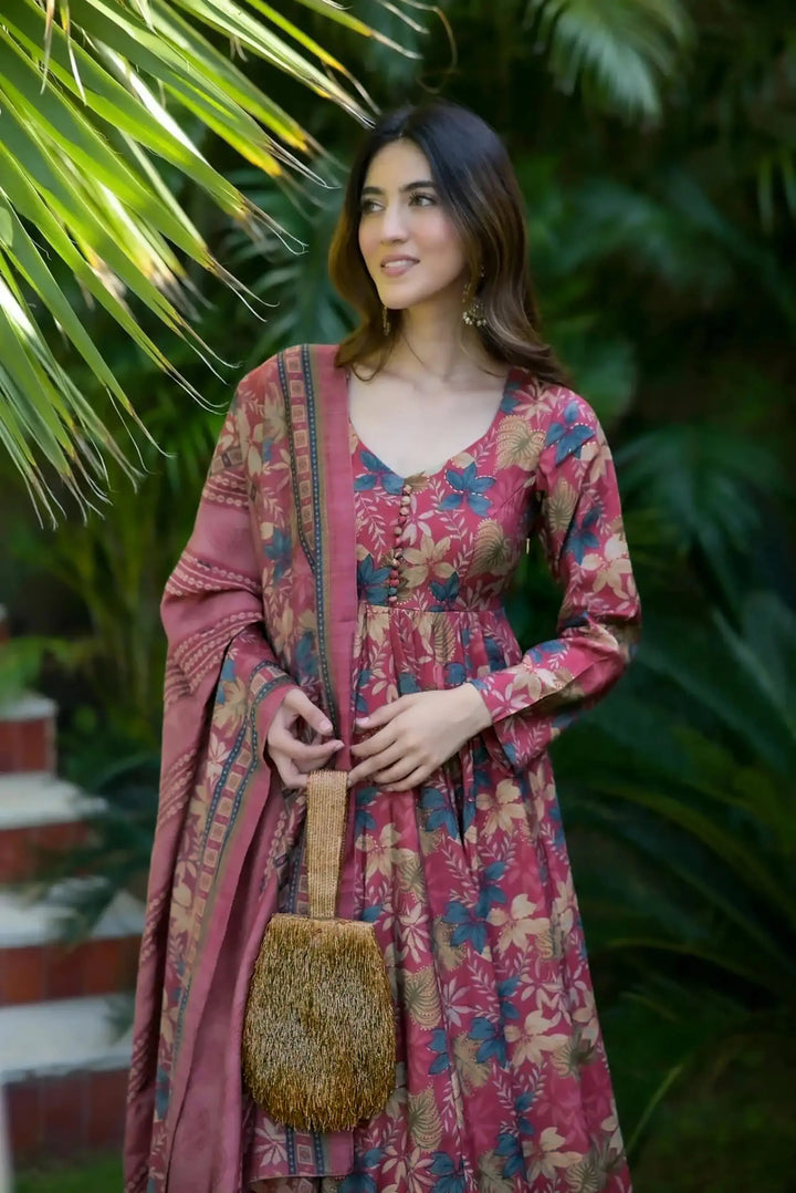 Partywear Muslin Suit | Digitally Printed Ethnic Set with Matching Dupatta
