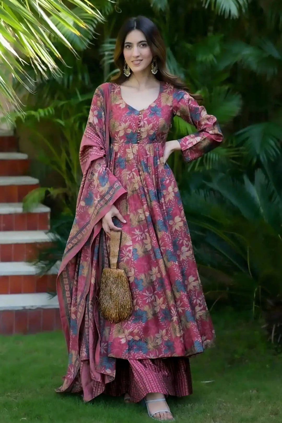 Partywear Muslin Suit | Digitally Printed Ethnic Set with Matching Dupatta