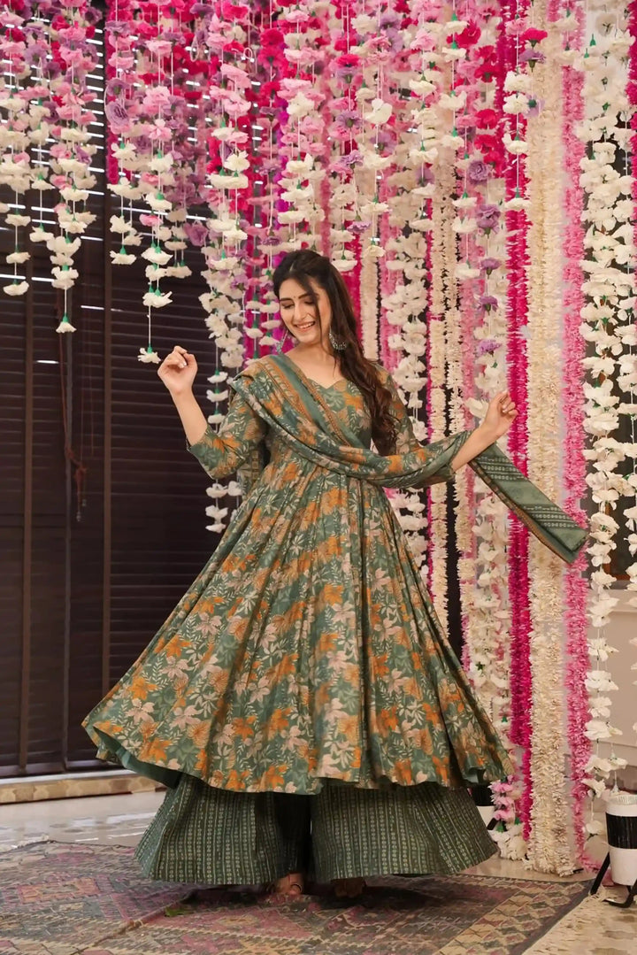 Partywear Muslin Suit | Digitally Printed Ethnic Set with Matching Dupatta