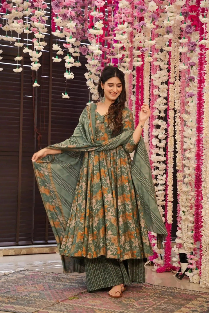Partywear Muslin Suit | Digitally Printed Ethnic Set with Matching Dupatta