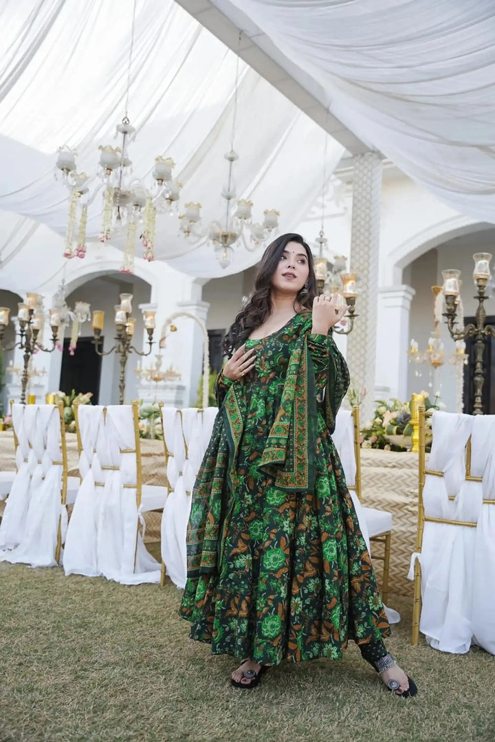 Partywear Muslin Suit | Digitally Printed Ethnic Set with Matching Dupatta