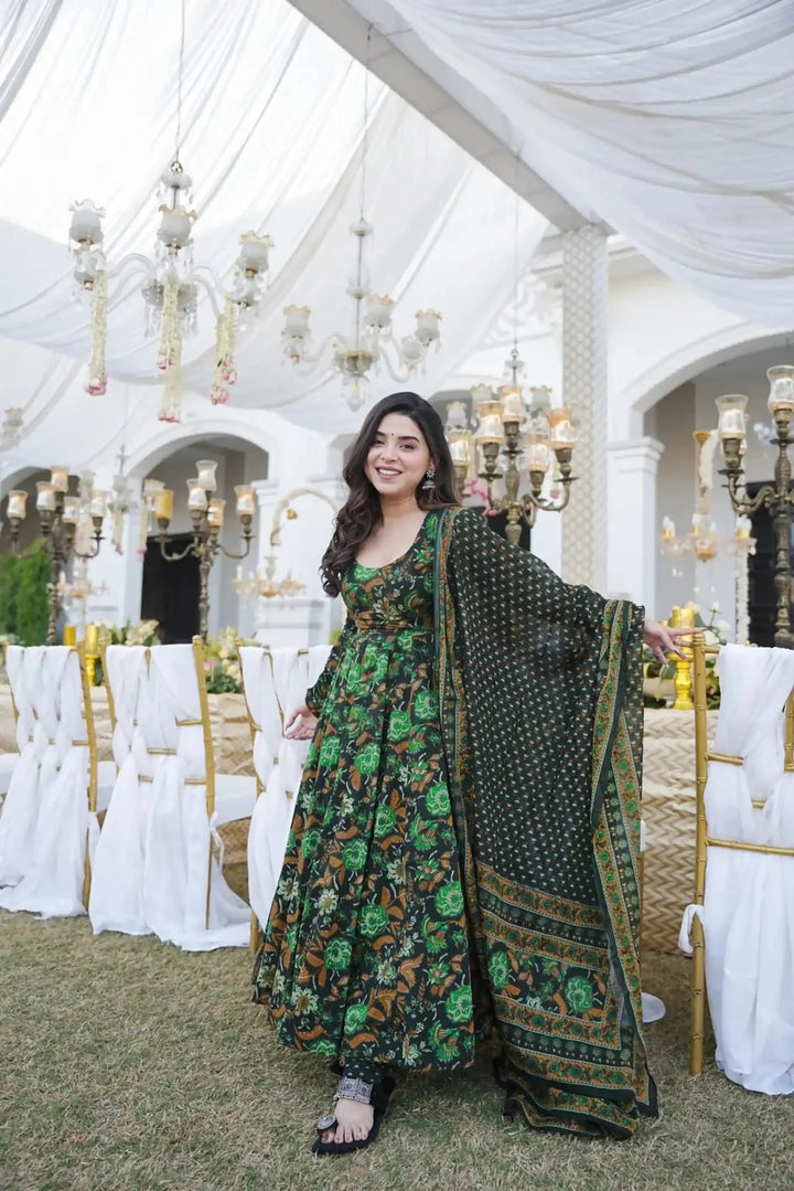 Partywear Muslin Suit | Digitally Printed Ethnic Set with Matching Dupatta