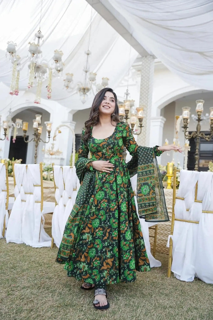 Partywear Muslin Suit | Digitally Printed Ethnic Set with Matching Dupatta