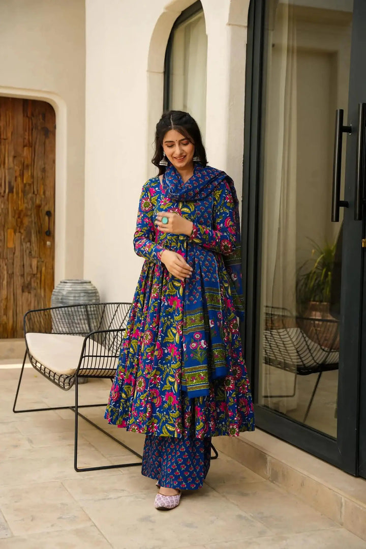 Partywear Muslin Suit | Digitally Printed Ethnic Set with Matching Dupatta