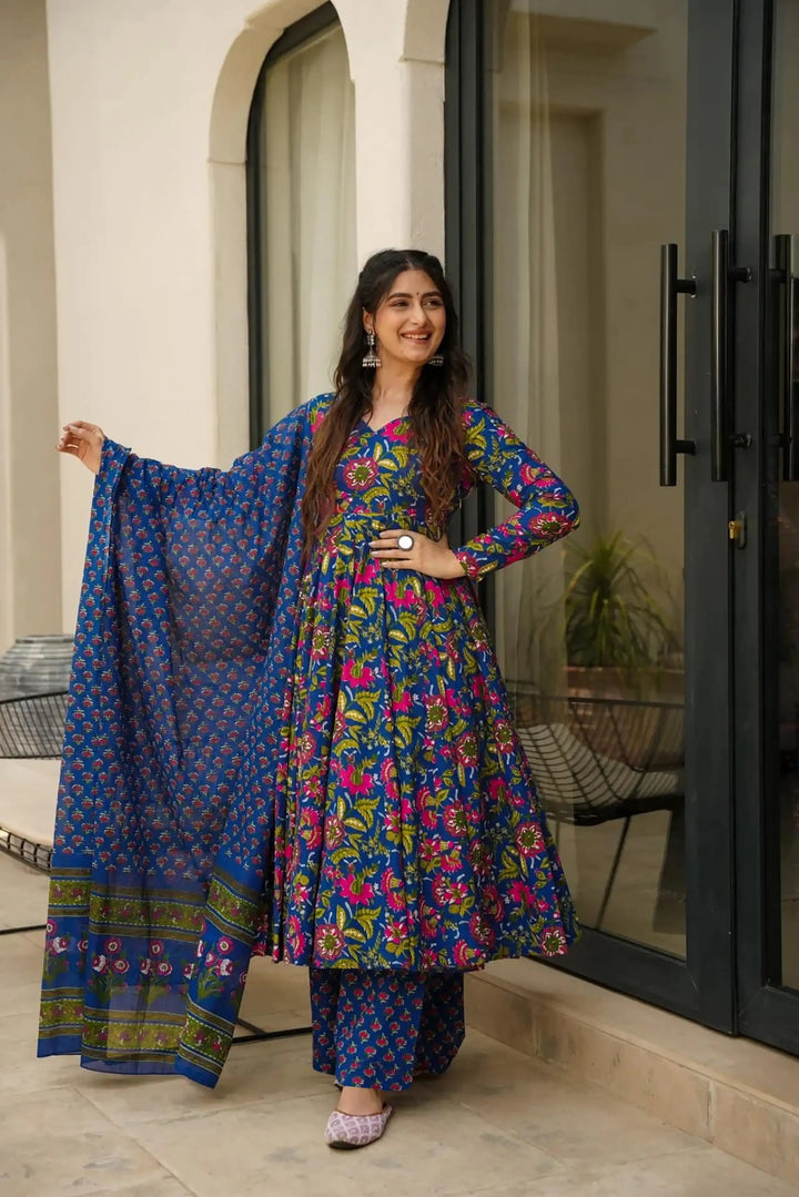 Partywear Muslin Suit | Digitally Printed Ethnic Set with Matching Dupatta